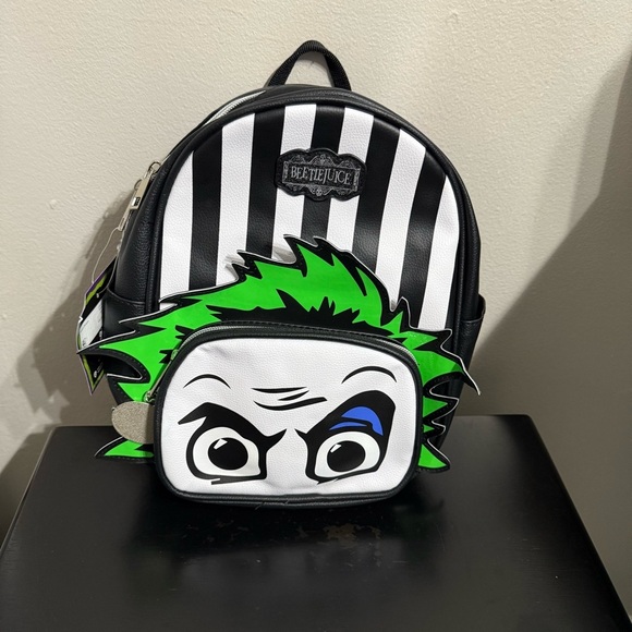 Beetlejuice Striped Mini Backpack with Iconic Green Hair Design - Picture 3 of 8